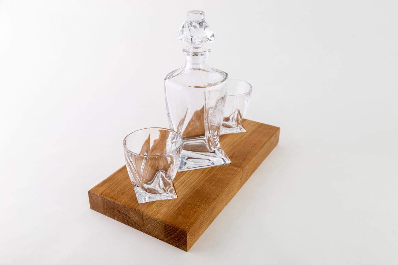 2 Glass 'Twisted' Decanter Set with Oak Tray | Twisted Decanter Set - Image 2