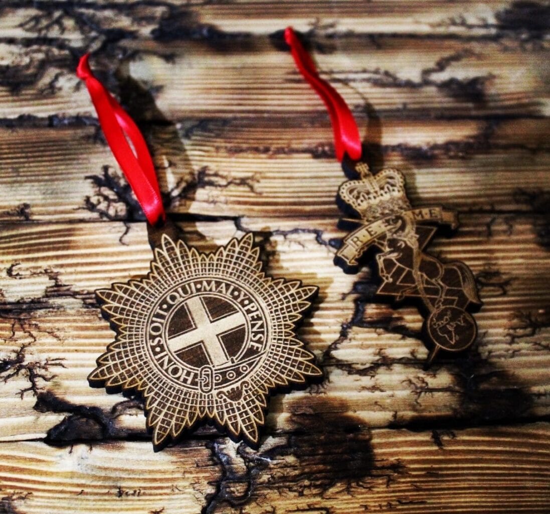 Wooden Cap Badge Christmas Decorations - Image 5