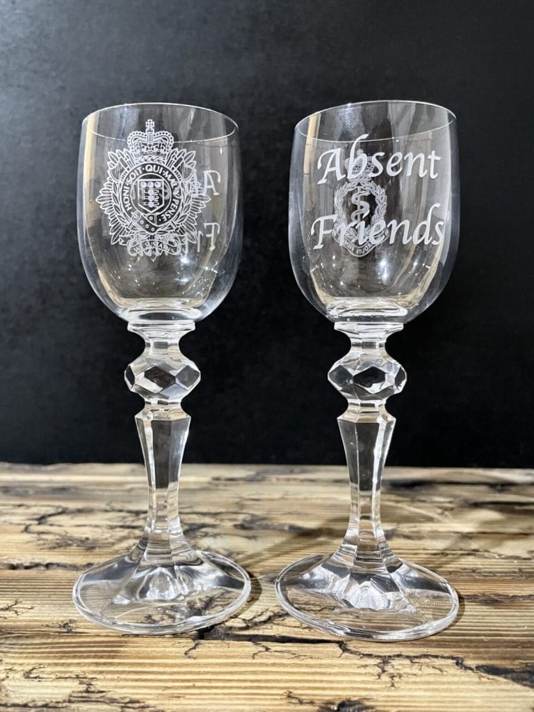 Pair of Absent Friends Port Glasses
