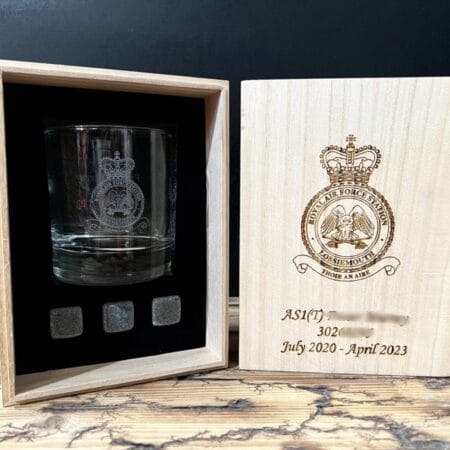 Single Engraved Military Whisky Glass in Wooden Presentation Box Engraved single whiskey glass