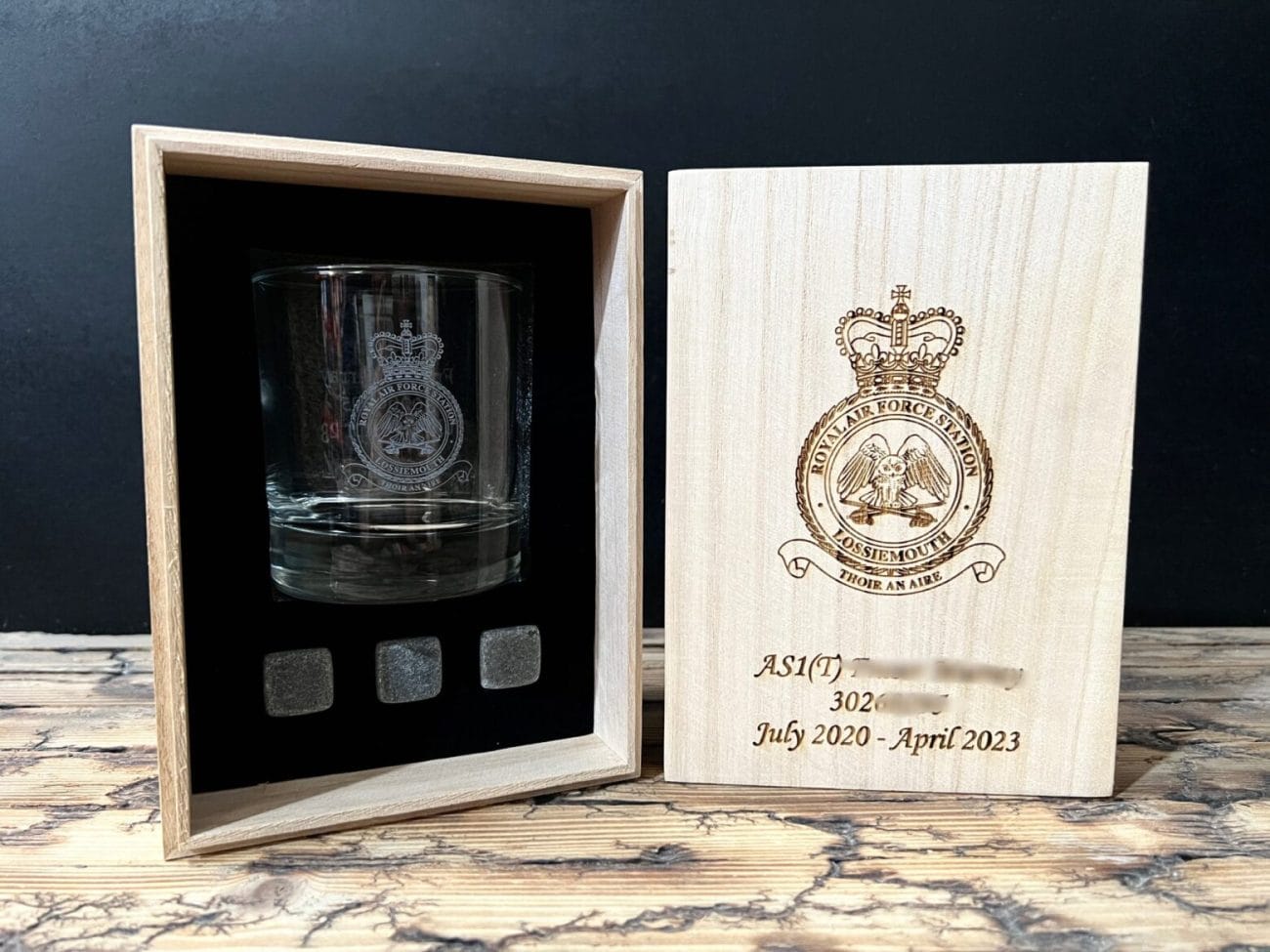 Single Engraved Military Whisky Glass in Wooden Presentation Box Engraved single whiskey glass
