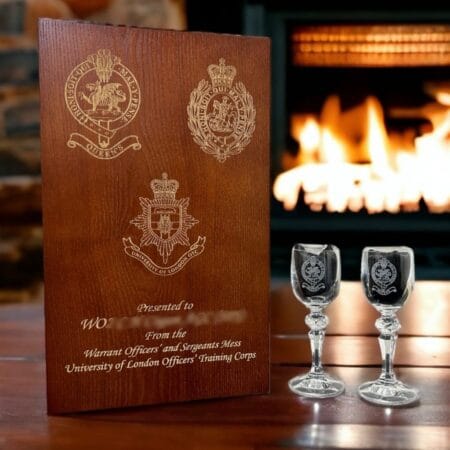 Engraved Double Presentation Box Elm Wood With Engraved Glasses