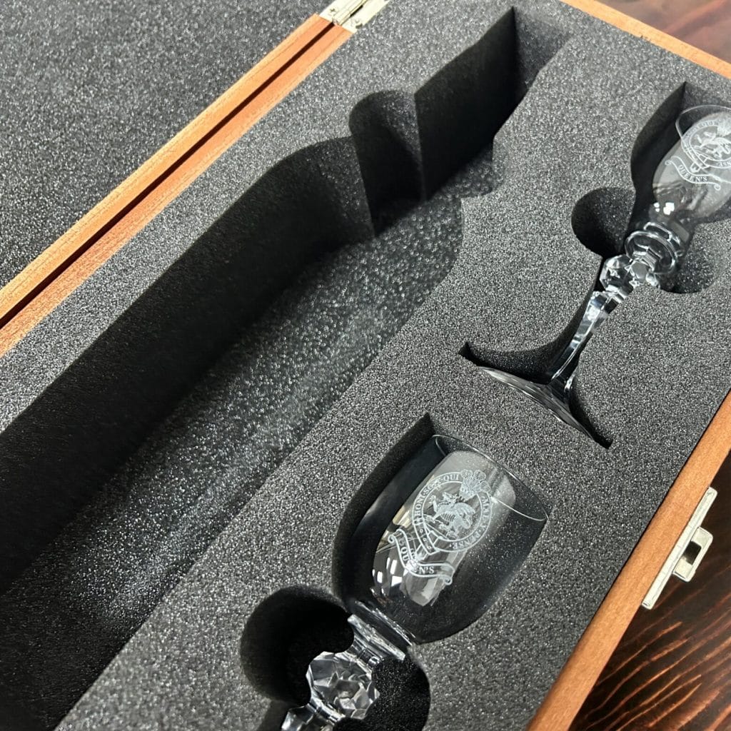 Engraved Double Presentation Box Elm Wood With Engraved Glasses - Image 3