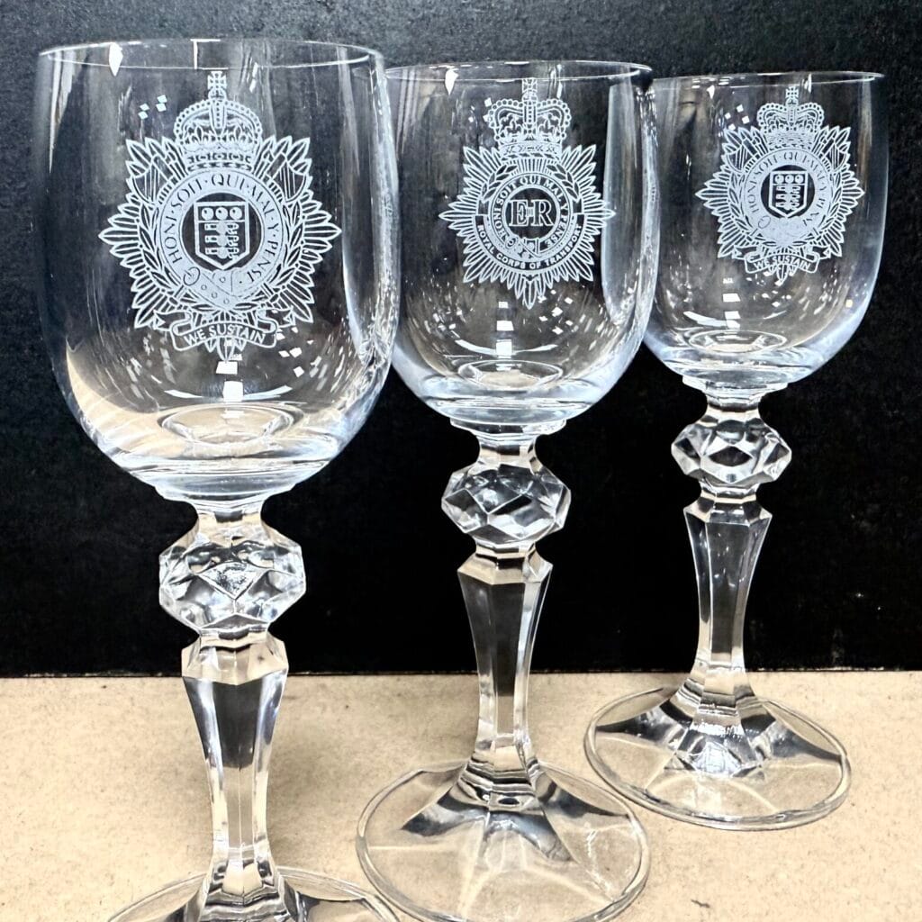 RCT RLC engraved cap badge port glass military gift